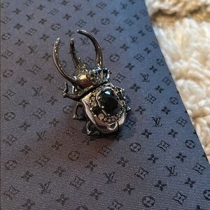 Alexander McQueen Gunmetal Beetle Pin with Silver Accent